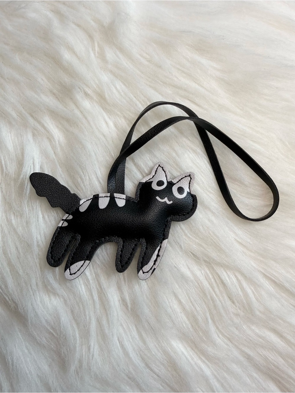 leather Cat bag charm Keychain Car Key Fob handmade gift new Black